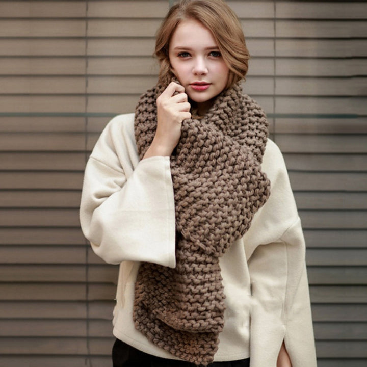 Coarse Wool Knitted Warm Scarf Women Winter Thick Solid Color Scarf, 190cm