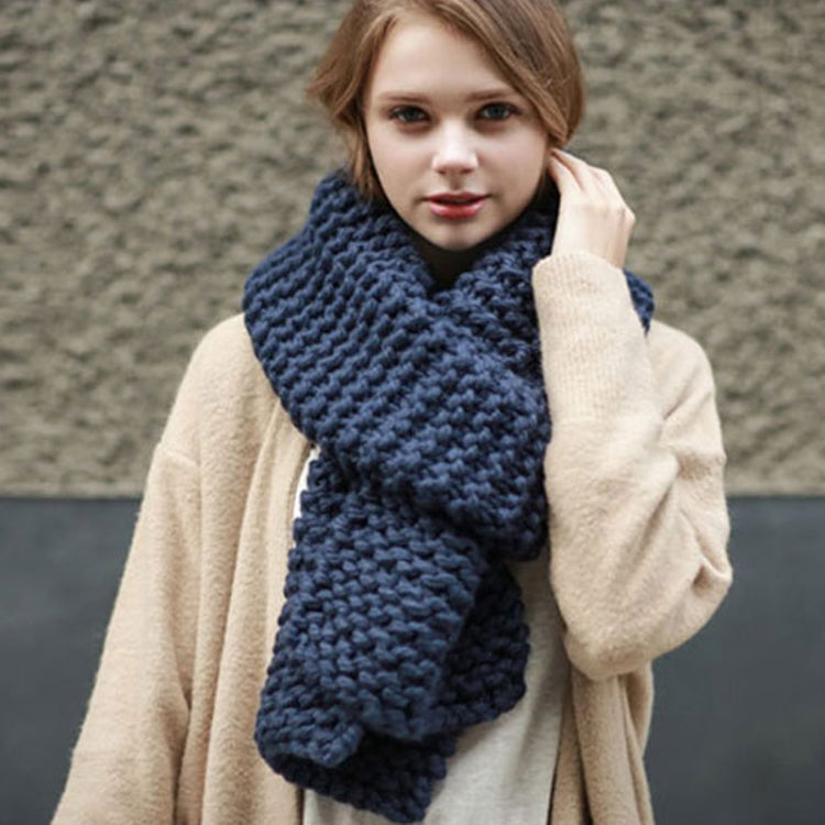 Coarse Wool Knitted Warm Scarf Women Winter Thick Solid Color Scarf, 190cm