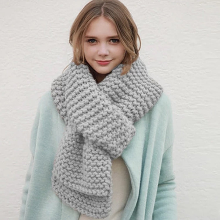 Coarse Wool Knitted Warm Scarf Women Winter Thick Solid Color Scarf, 190cm