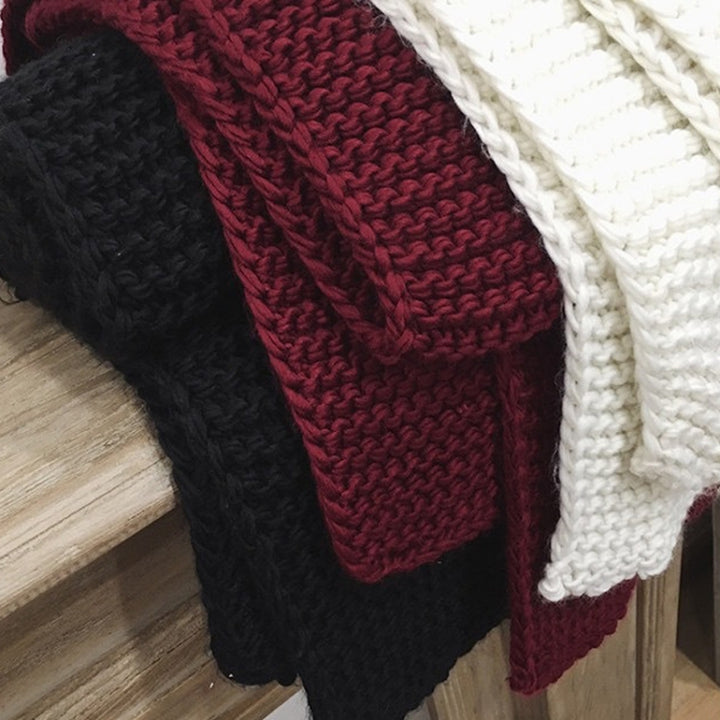 Coarse Wool Knitted Warm Scarf Women Winter Thick Solid Color Scarf, 190cm