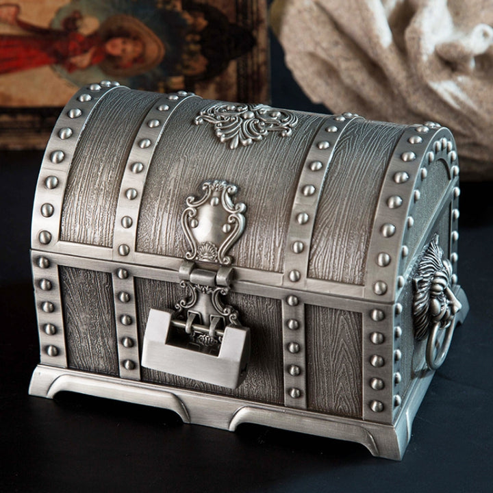 Double-Layer Jewel Box With Lock Metal Decorative Ornaments, 17.5x13.5x12.5cm