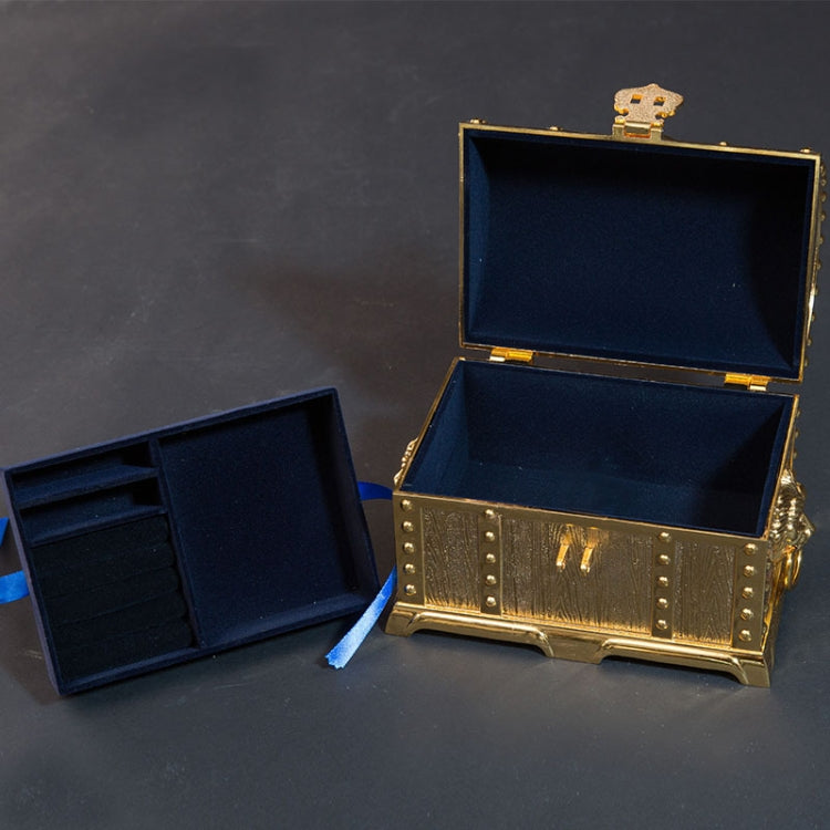 Double-Layer Jewel Box With Lock Metal Decorative Ornaments, 17.5x13.5x12.5cm