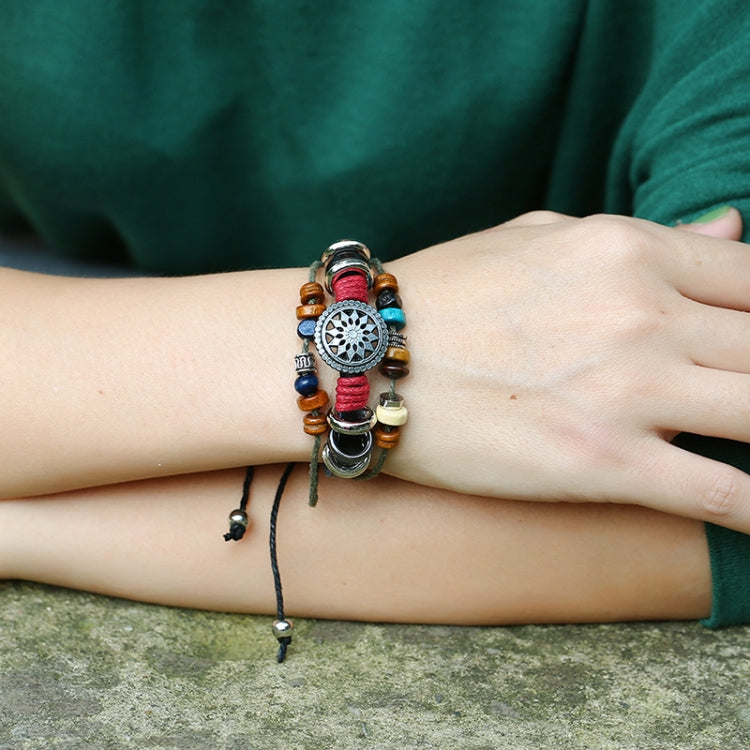 BX016 Retro Personality Leather Beaded Bracelet, Black Leather+Ancient Silver Accessories, Red Leather++Ancient Silver Accessories, White Leather+Bronze Accessories, Light Brown Leather+Bronze Accessories