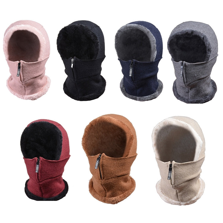 Knit Ear Protection Plus Velvet Thickening One-piece Hat Scarf Face Mask, Black, Pink, Red Wine, Grey, Navy Blue, Caramel, Beige