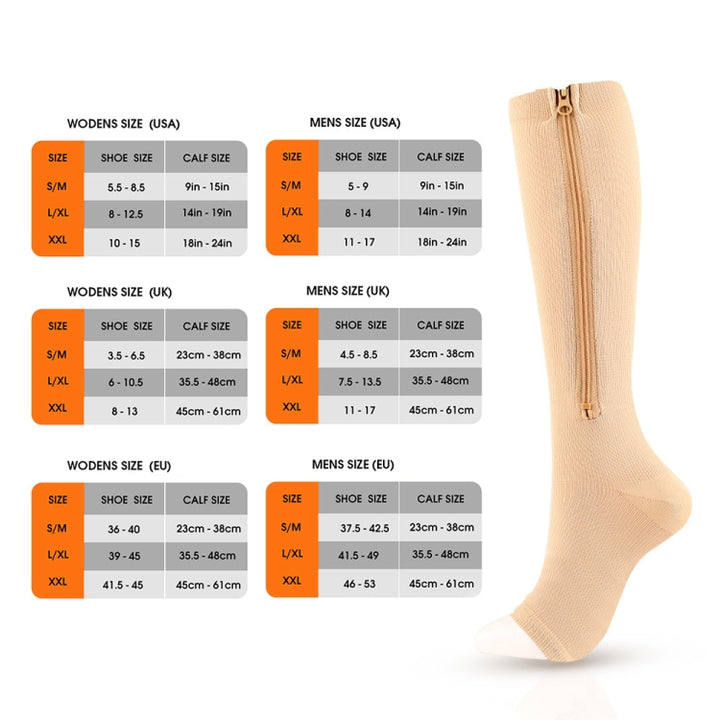 Sports Pressure Socks Compressed Brake Zipper Socks, S/M, L/XL, XXL