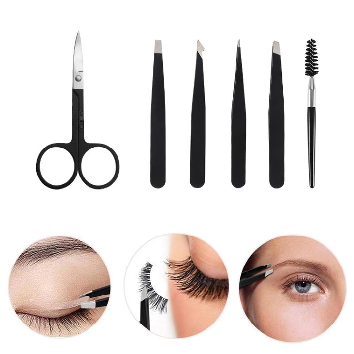 6-In-1 Stainless Steel Eyebrow Trimming Set, Black, Colorful