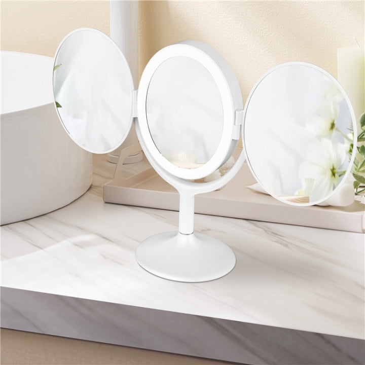 LED Desktop Folding Three-Faceted Makeup Mirror, HZJ-001