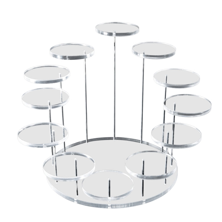 12 Rounds Base Acrylic Jewelry Ring Display Stand, Black, White, Transparent