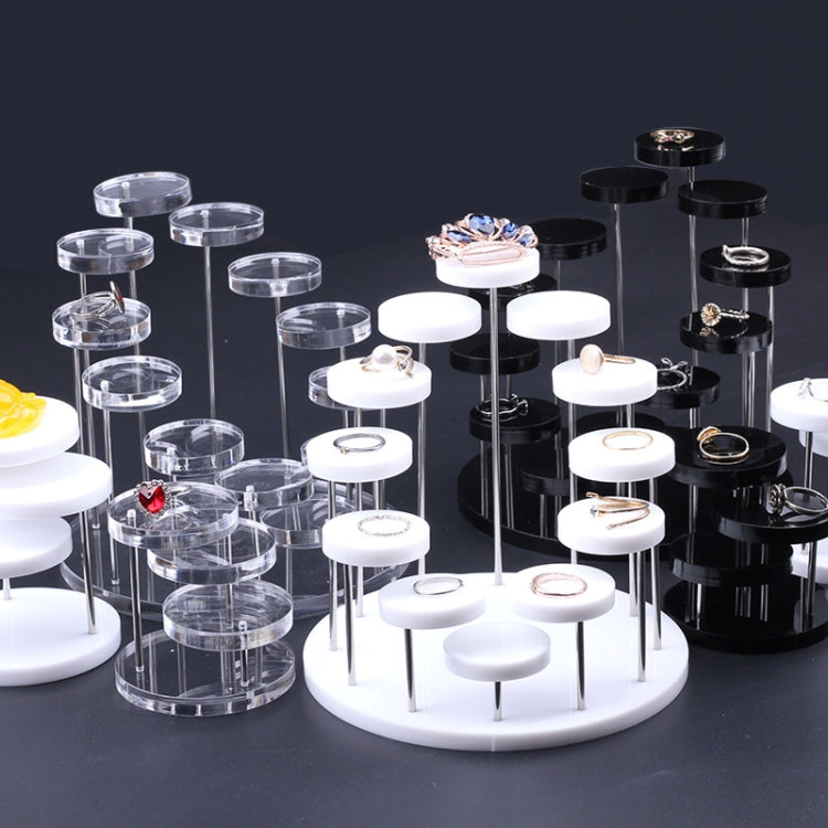 12 Rounds Base Acrylic Jewelry Ring Display Stand, Black, White, Transparent