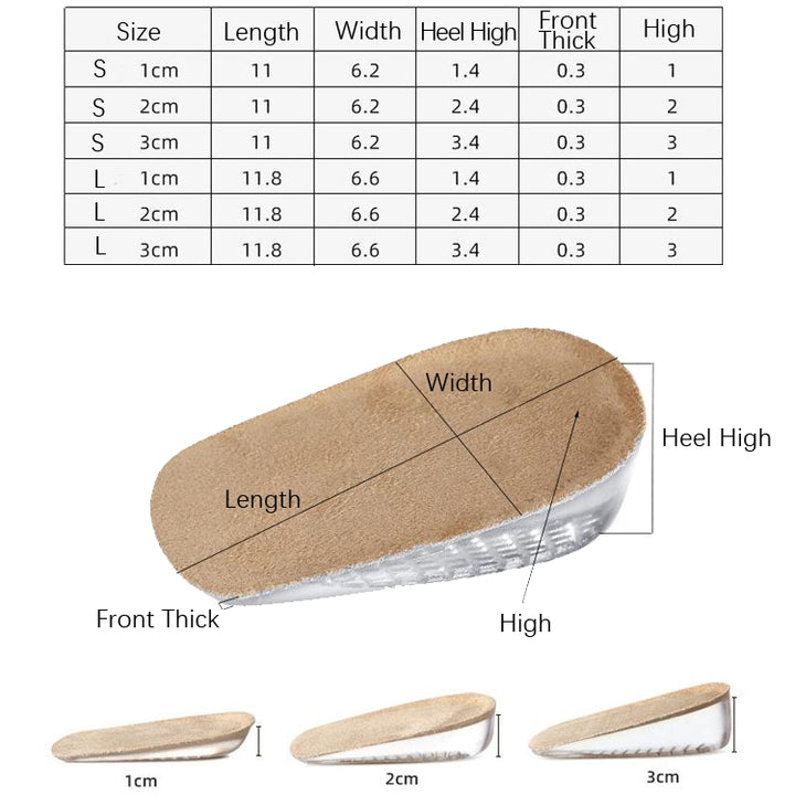 GEL Increasing High Insole Fleece Invisible Increased Pad, S Code 1cm, S Code 2cm, S Code 3cm, L Code 1cm, L Code 2cm, L Code 3cm