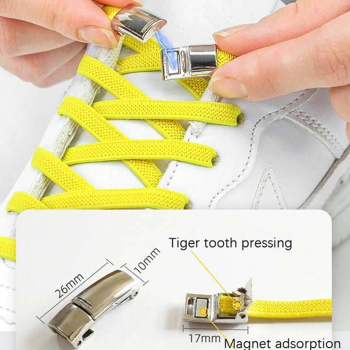 SLK28 Metal Magnetic Buckle Elastic Free Tied Laces, Style: Gold Magnetic Buckle, Silver Magnetic Buckle+Black Shoelaces, Silver Magnetic Buckle+White Shoelaces, Silver Magnetic Buckle+Gray Shoelaces, Silver Magnetic Buckle+Pink Shoelaces