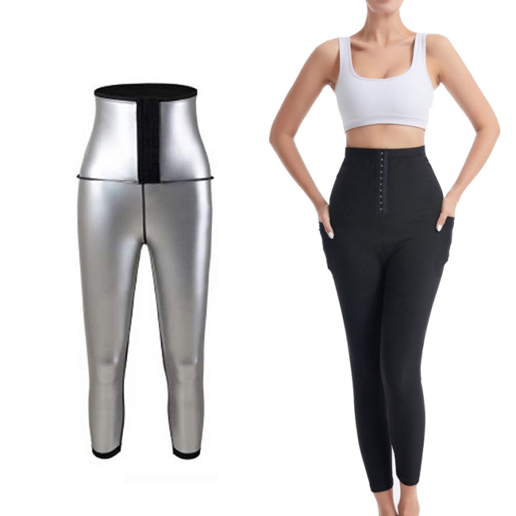 Women High Waist Breasted Hip Lifting Pants With Pocket, Silver Painted 9-point  L, Silver Painted 9-point  XL, Silver Painted 9-point  XXL, Silver Painted 9-point  3XL