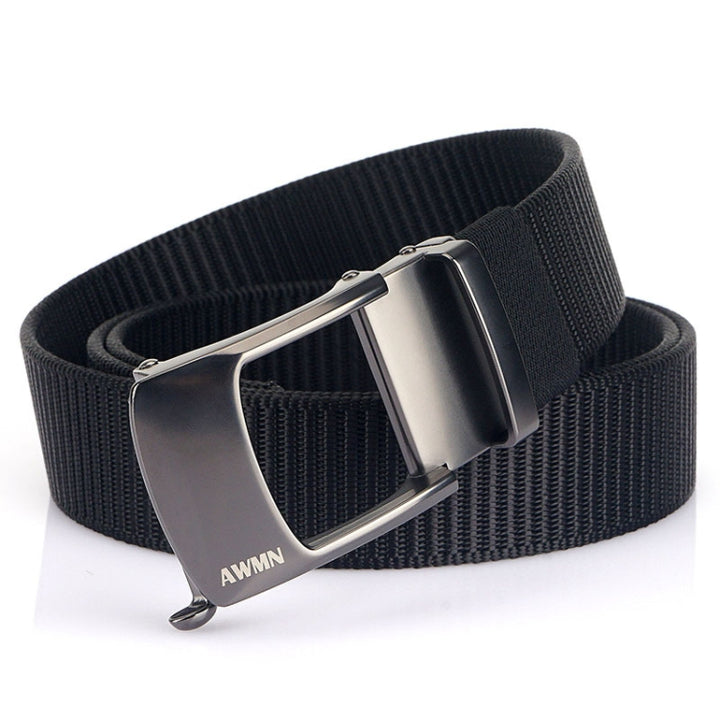 AWMN Men Nylon Cutout Automatic Buckle Toothless Belt, Length:, 120cm