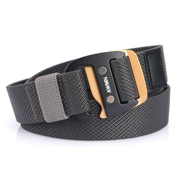 AWMN Men Casual Woven Stretch Sports Hook Buckle Belt, Length:, 120cm