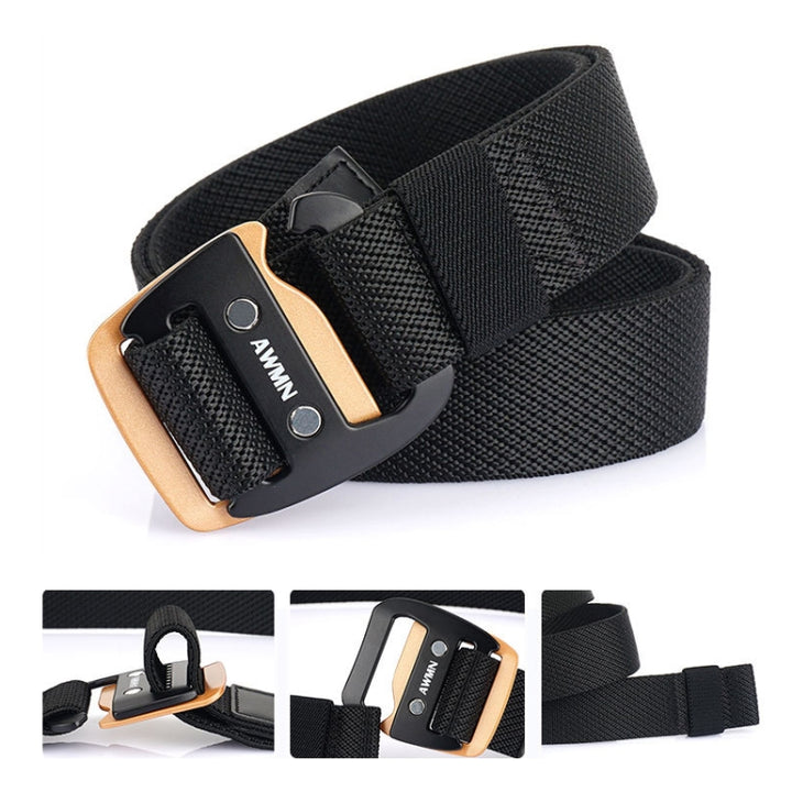 AWMN Men Casual Woven Stretch Sports Hook Buckle Belt, Length:, 120cm