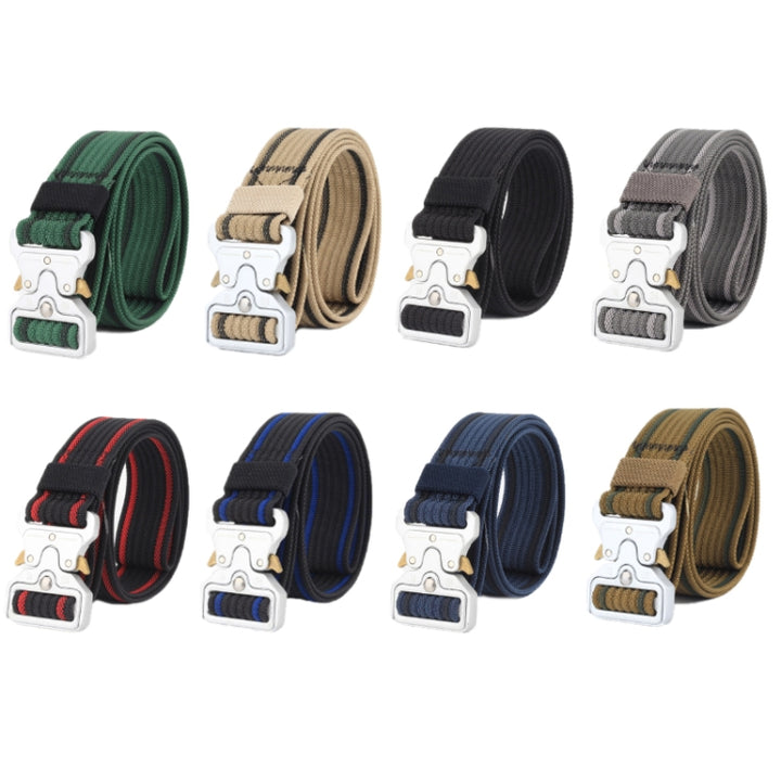 Braided Nylon Belt With Quick Release Buckle, Green, Khaki, Black, Grey, Black Red Edge, Black Blue Edge, Dark Royal Blue, Wolf Brown