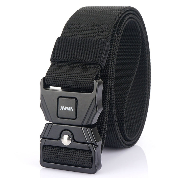 AWMN Men Outdoor Sports Alloy Snap Buckle Elastic Belt, Length:, 125cm