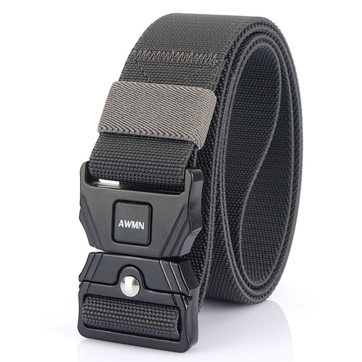 AWMN Men Outdoor Sports Alloy Snap Buckle Elastic Belt, Length:, 125cm