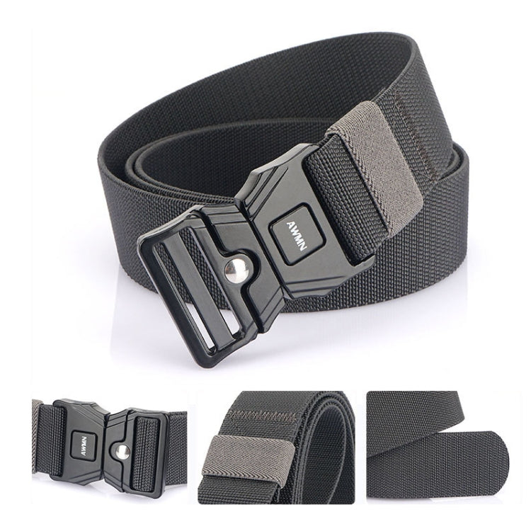 AWMN Men Outdoor Sports Alloy Snap Buckle Elastic Belt, Length:, 125cm