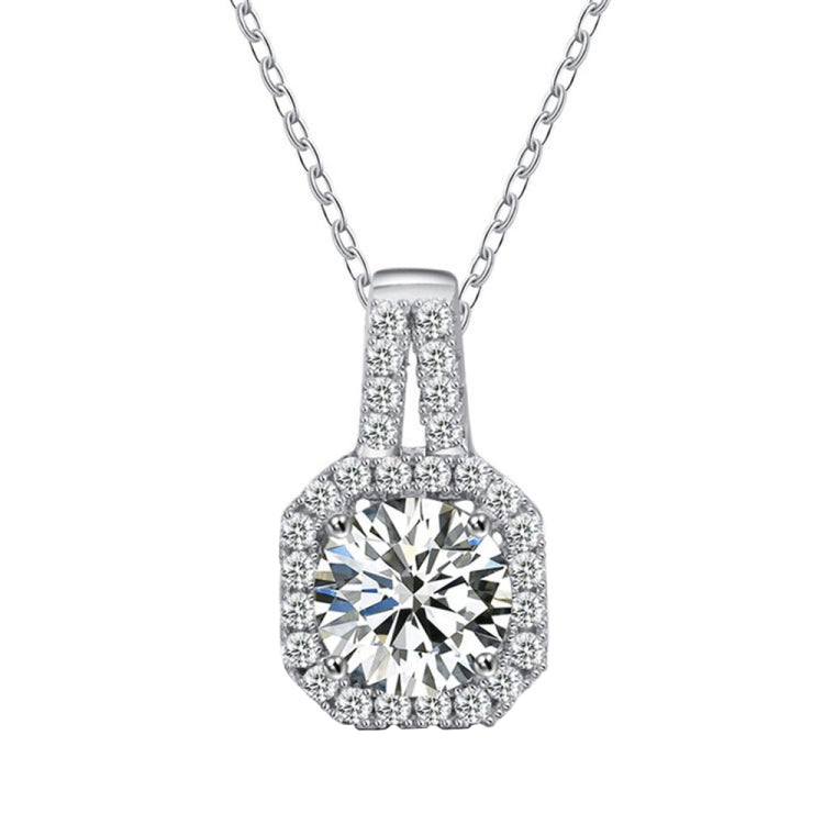 XMZ018 925 Silver Moissanite Diamond Necklace Square Diamond Neck Chain, Specification:, XMZ018 1 Carat, XMZ018 2 Carat