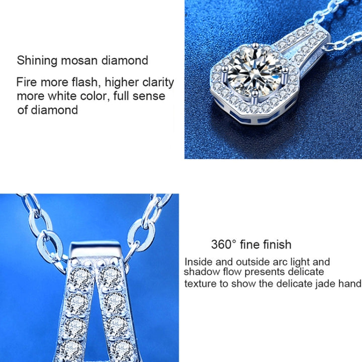 XMZ018 925 Silver Moissanite Diamond Necklace Square Diamond Neck Chain, Specification:, XMZ018 1 Carat, XMZ018 2 Carat