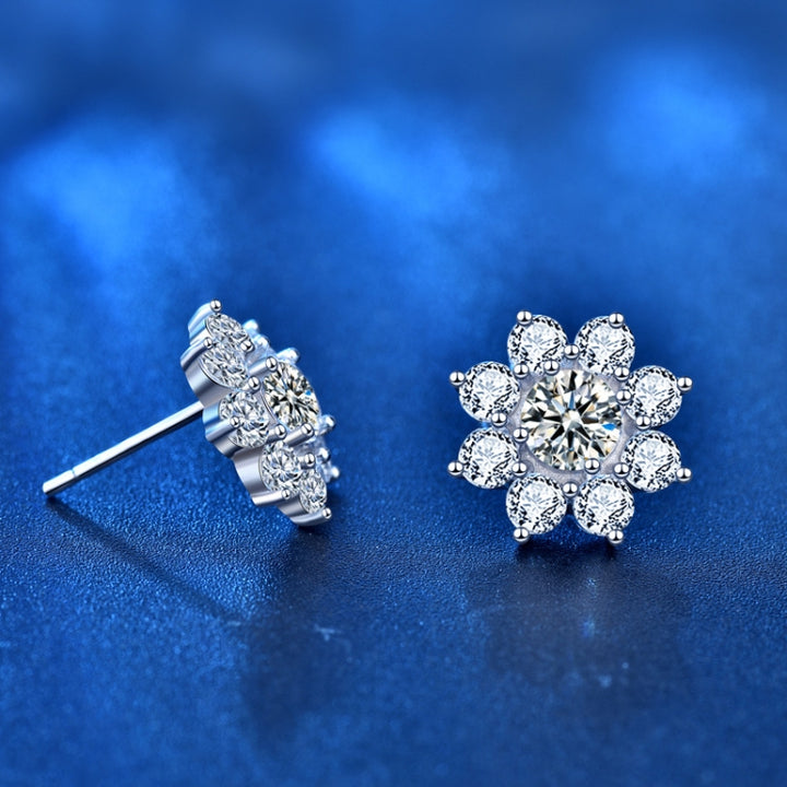 XEZ002 925 Silver Sun Flower Earrings Moissanite Diamond Personal Earrings, XEZ002