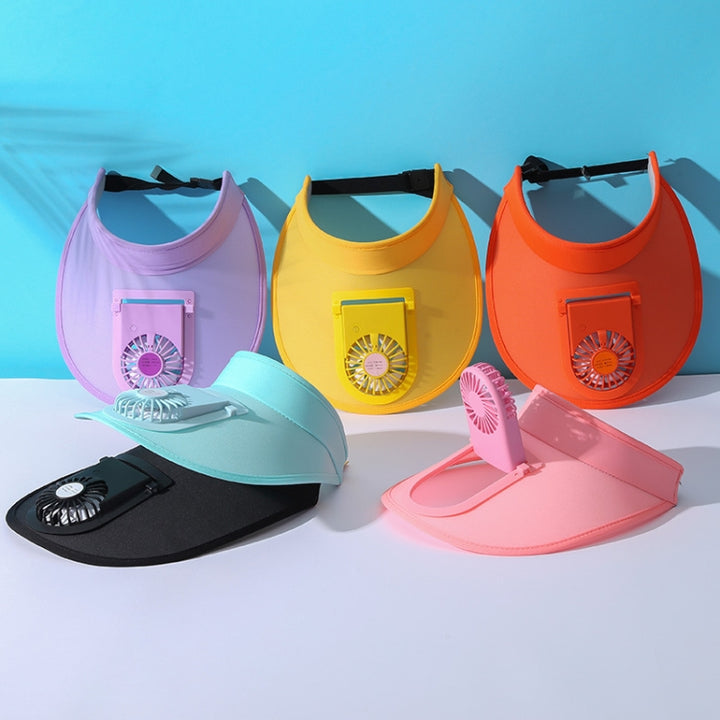 USB Rechargeable Fan Hat Summer Sunshade Large Brim Empty Top Sun Hat, Black, Sky Blue, Pink, Violet, Fluorescent Yellow, Orange Red