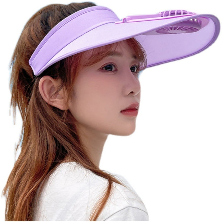 USB Rechargeable Fan Hat Summer Sunshade Large Brim Empty Top Sun Hat, Black, Sky Blue, Pink, Violet, Fluorescent Yellow, Orange Red