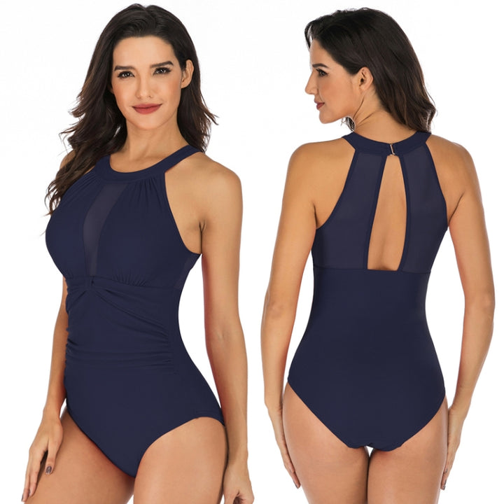 DS109 Ladies Slim And Conservative Halter Neck Swimsuit, S, M, L