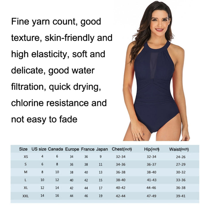 DS109 Ladies Slim And Conservative Halter Neck Swimsuit, S, M, L