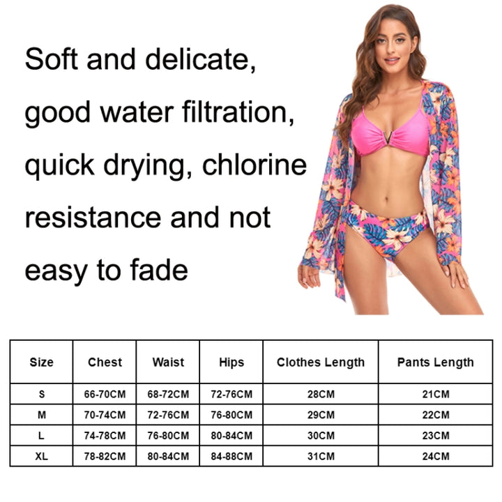 Bikini + Mesh Shawl + Split Swimsuit Women Swimsuit With Chest Pad, S, M, L, XL