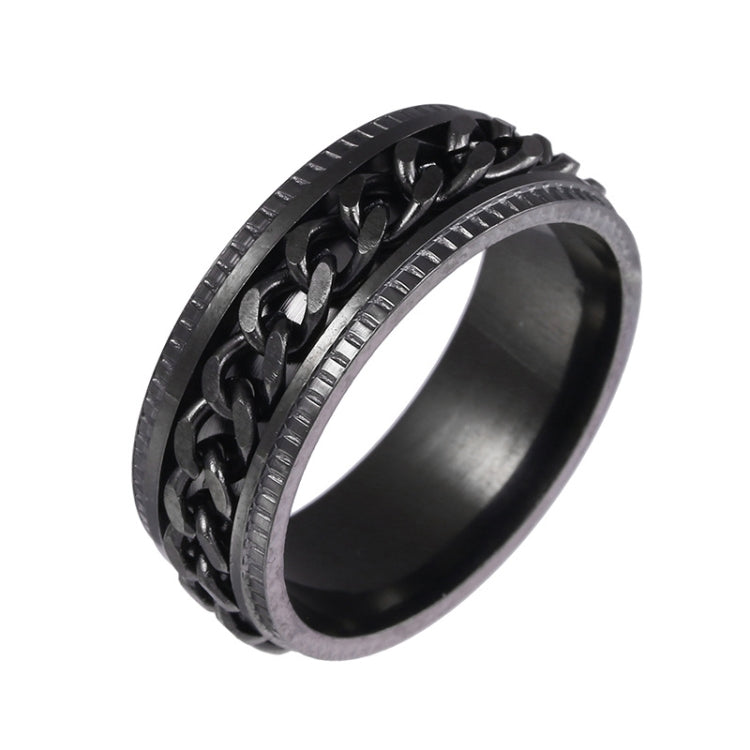 2 PCS Men Stainless Steel Embossed Turnable Chain Rings, Black, Steel Color, Black Steel Color, Dark Blue