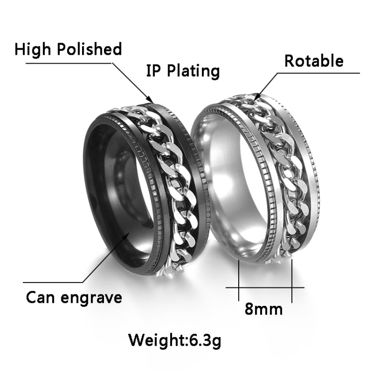 2 PCS Men Stainless Steel Embossed Turnable Chain Rings, Black Gold