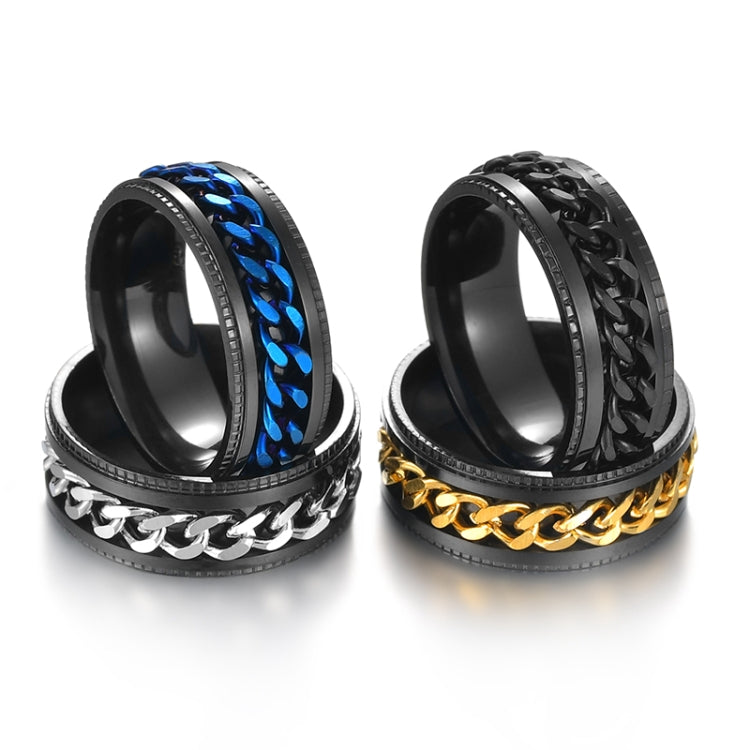 2 PCS Men Stainless Steel Embossed Turnable Chain Rings, Black Gold