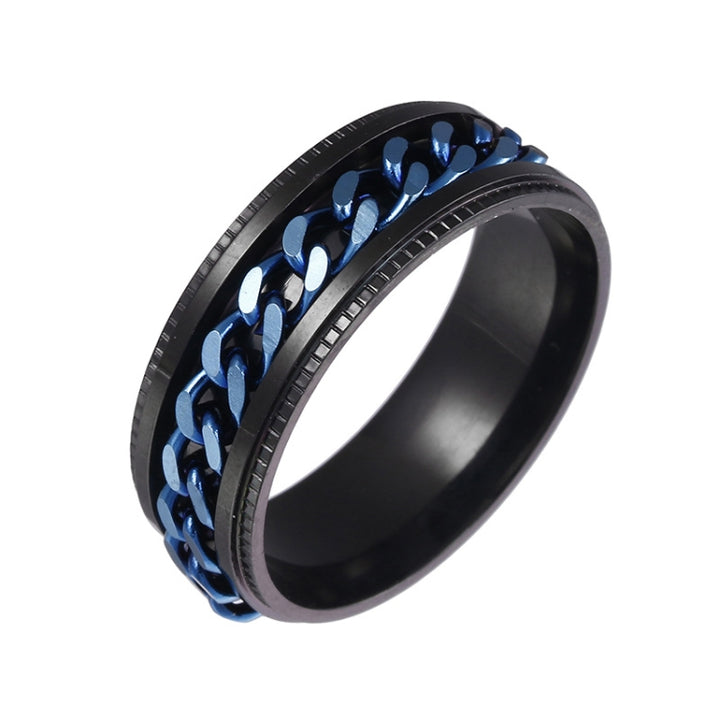 2 PCS Men Stainless Steel Embossed Turnable Chain Rings, Black, Steel Color, Black Steel Color, Dark Blue