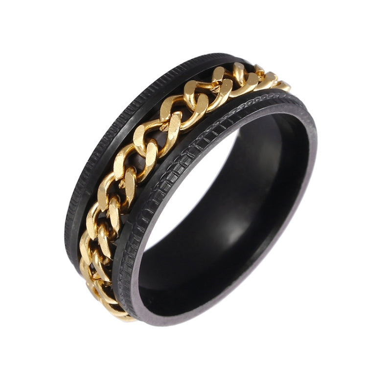 2 PCS Men Stainless Steel Embossed Turnable Chain Rings, Black Gold