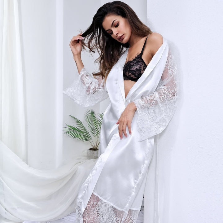 Sexy Glossy Long Nightgown Lace Long-sleeved Erotic Lingerie, S, M, L, XL, XXL