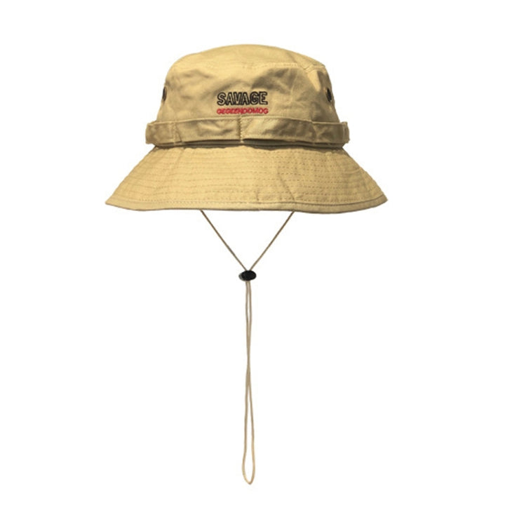 GEGEEN DOMOG Big Brim Bucket Hat Windproof Drawstring Retro Pot Hat, Khaki, Black