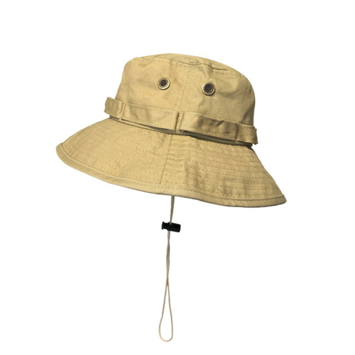 GEGEEN DOMOG Big Brim Bucket Hat Windproof Drawstring Retro Pot Hat, Khaki, Black