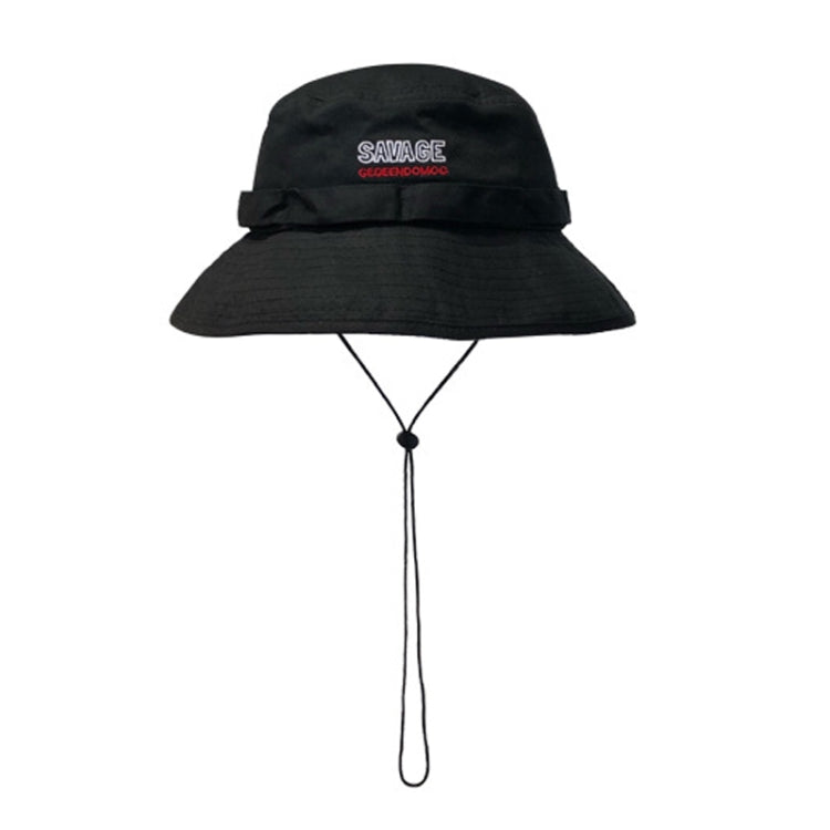 GEGEEN DOMOG Big Brim Bucket Hat Windproof Drawstring Retro Pot Hat, Khaki, Black