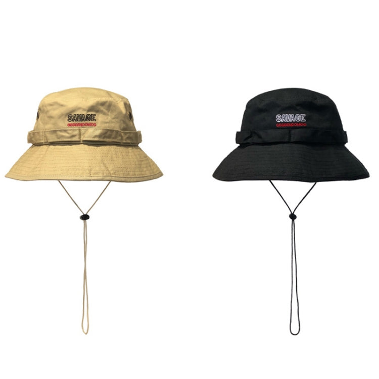 GEGEEN DOMOG Big Brim Bucket Hat Windproof Drawstring Retro Pot Hat, Khaki, Black