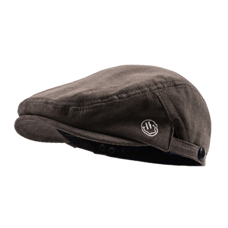 Reverse Letter Beret Corduroy Street Retro Hat, Blue, Black, Grey, Coffee, Deep Gray