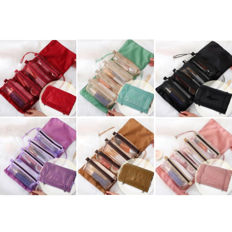 4 In 1 Women Travel Portable Waterproof Mesh Cosmetic Bag, Red, Green, Black, Violet, Khaki, Cherry Pink