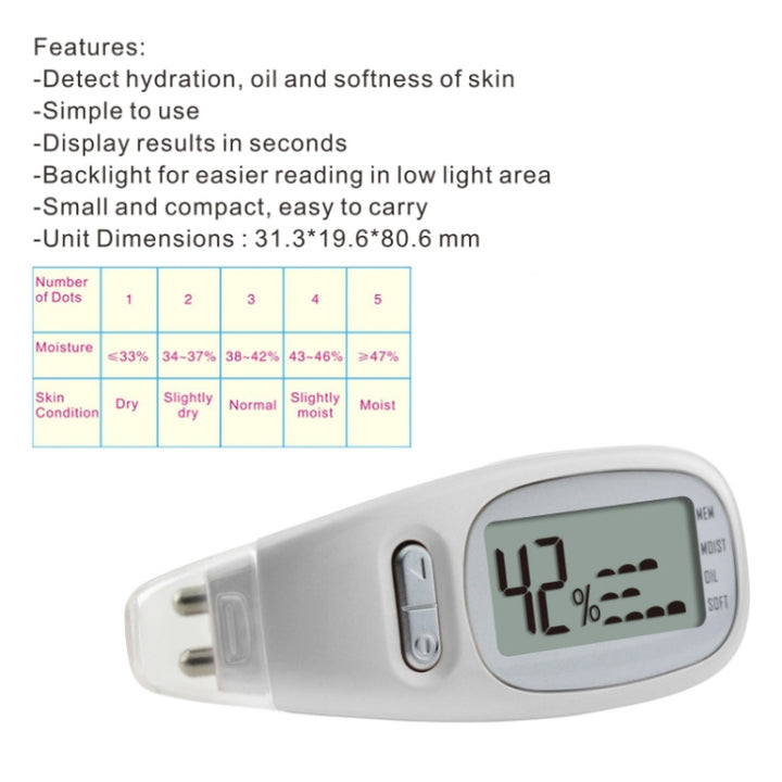 LCD Digital Skin Analyzer Facial Moisture Tester, White