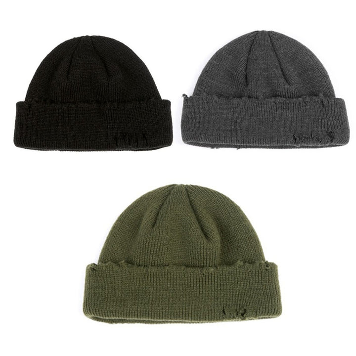 Ripped Beggar Knitted Hat Punk Autumn and Winter Woolen Cap, Green, Black, Grey