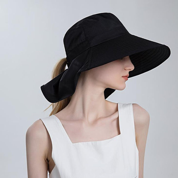 8112 Ladies Sunshade Large Brim Ponytail Bucket Hat, 8112 Black, 8112 Pink, 8112 Grey, 8112 Khaki, 8112 Beige