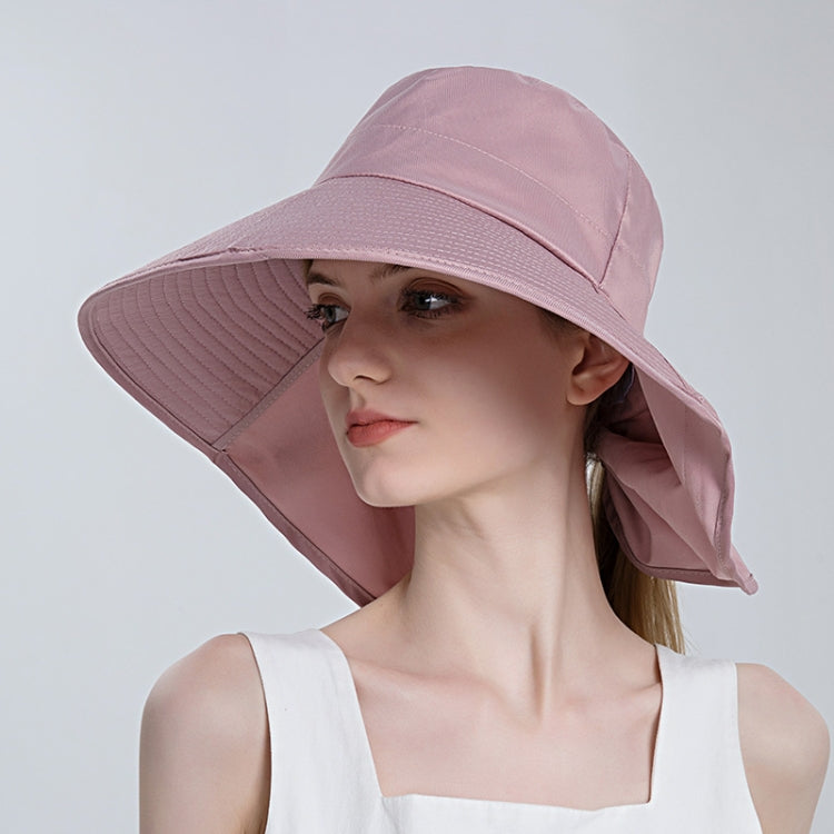 8112 Ladies Sunshade Large Brim Ponytail Bucket Hat, 8112 Black, 8112 Pink, 8112 Grey, 8112 Khaki, 8112 Beige