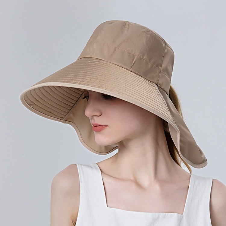 8112 Ladies Sunshade Large Brim Ponytail Bucket Hat, 8112 Black, 8112 Pink, 8112 Grey, 8112 Khaki, 8112 Beige