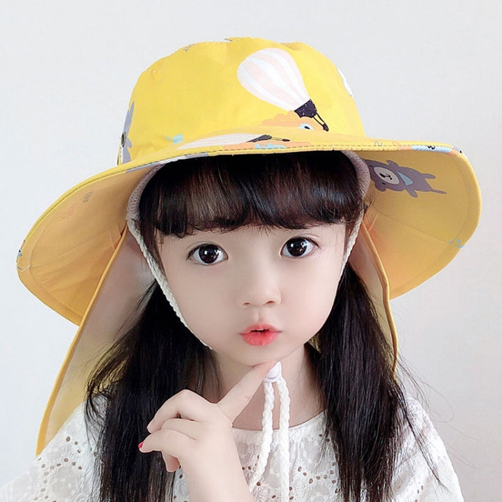 1015 Summer Children Sun Hat Outdoor Sun Protection Bucket Hat With Shawl, 1015 Yellow, 1015 Blue, 1015 Pink, 1015 Orange