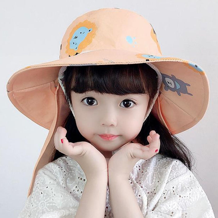 1015 Summer Children Sun Hat Outdoor Sun Protection Bucket Hat With Shawl, 1015 Yellow, 1015 Blue, 1015 Pink, 1015 Orange